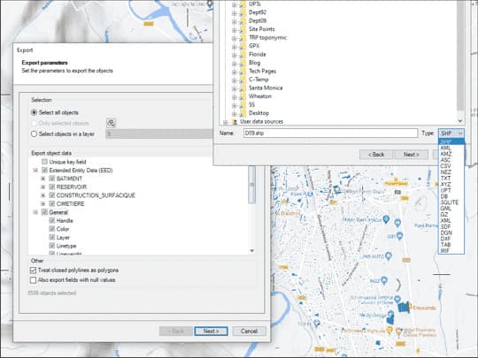 Export spatial data from AutoCAD