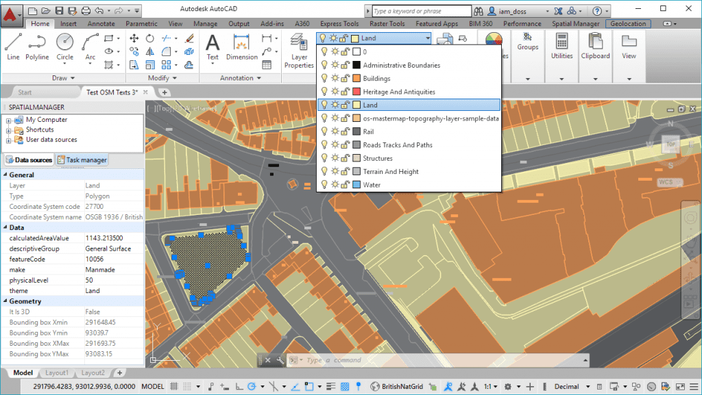 'OS MasterMap Topography Layer' data imported using 'Spatial Manager' (GML data provider)