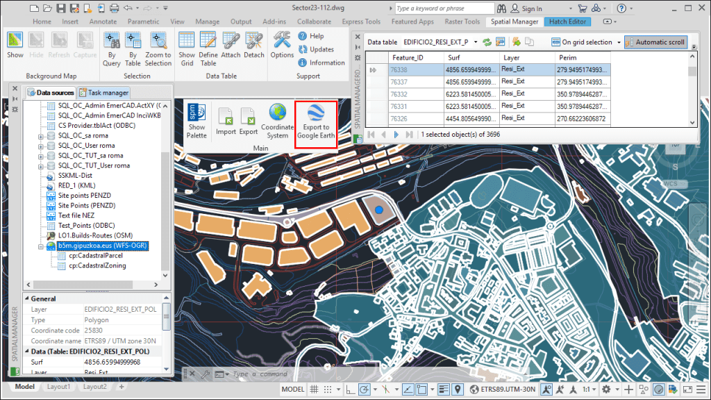 'Spatial Manager' Create KML function - Publishing drawings in Google Earth