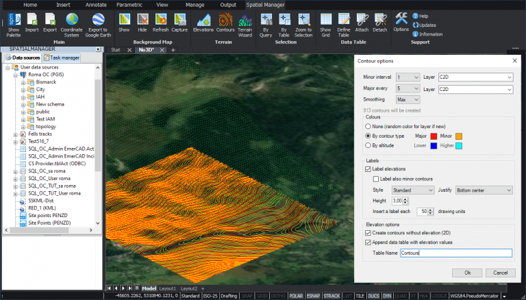 Creating Contours options (Spatial Manager Terrain Wizard)