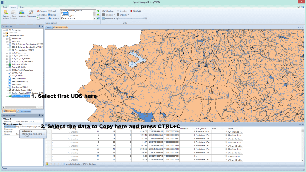 Spatial Manager - Copy data in the Properties panel