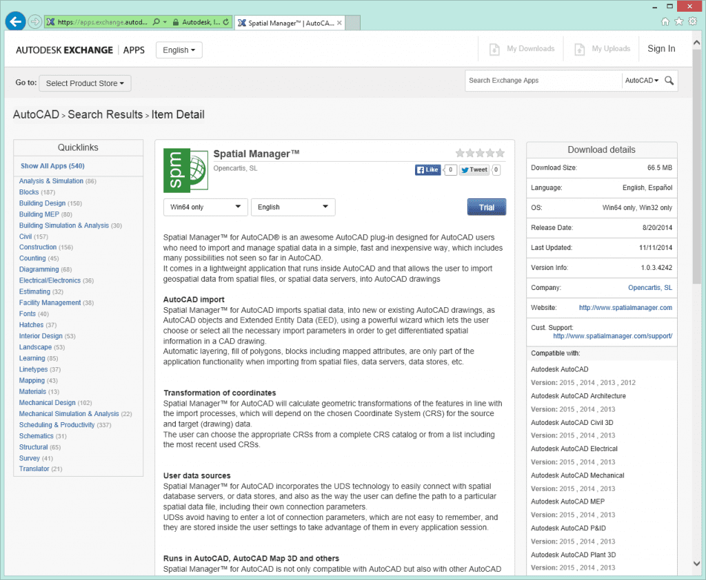 Spatial Manager for AutoCAD in Autodesk Exchange - Description