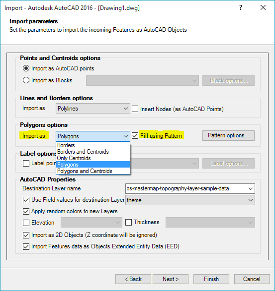 Spatial Manager for AutoCAD Parameters Pols