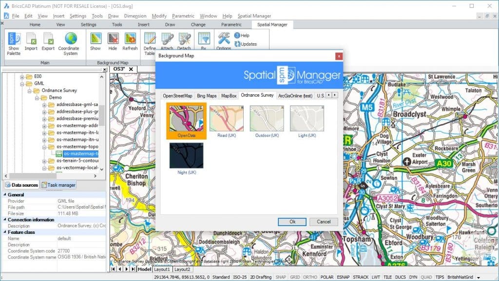 Ordnance Survey Background Maps in 'Spatial Manager'