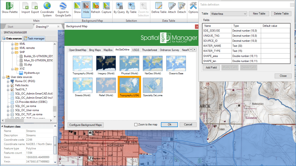 Spatial Manager - Background Maps and data Tables