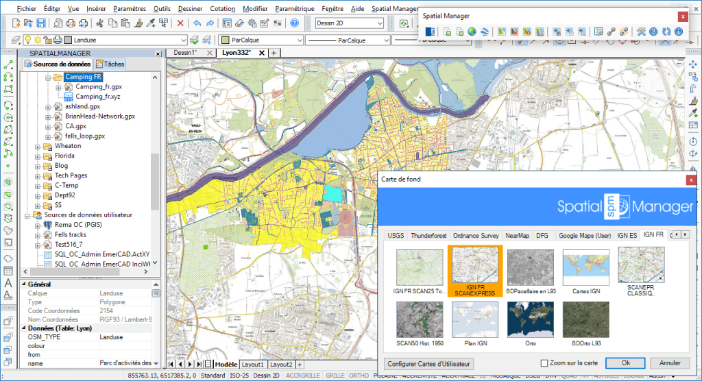 Cartes dynamiques de l'IGN France dans un fichier DWG