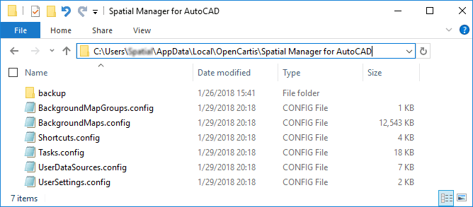 'Spatial Manager' Configuration folder (for AutoCAD, in this sample)