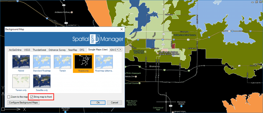 'Spatial Manager' Background Maps - Bring map to front option