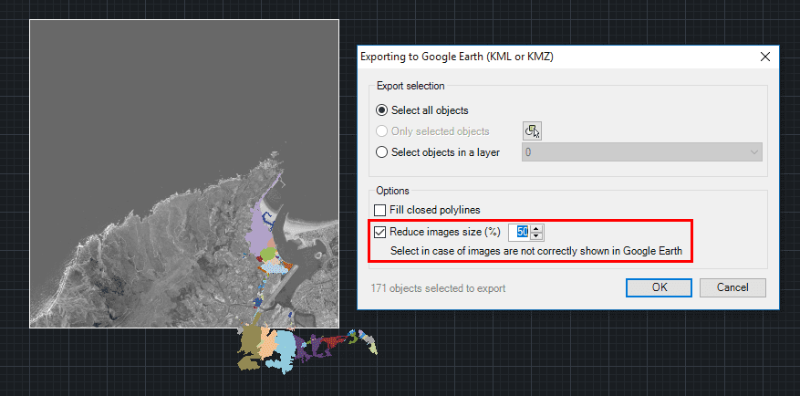 Option in 'Spatial Manager' to reduce the images size when Publishing to Google Earth