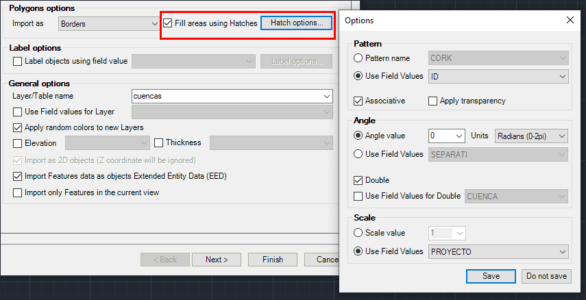 Fill options in 'Spatial Manager'