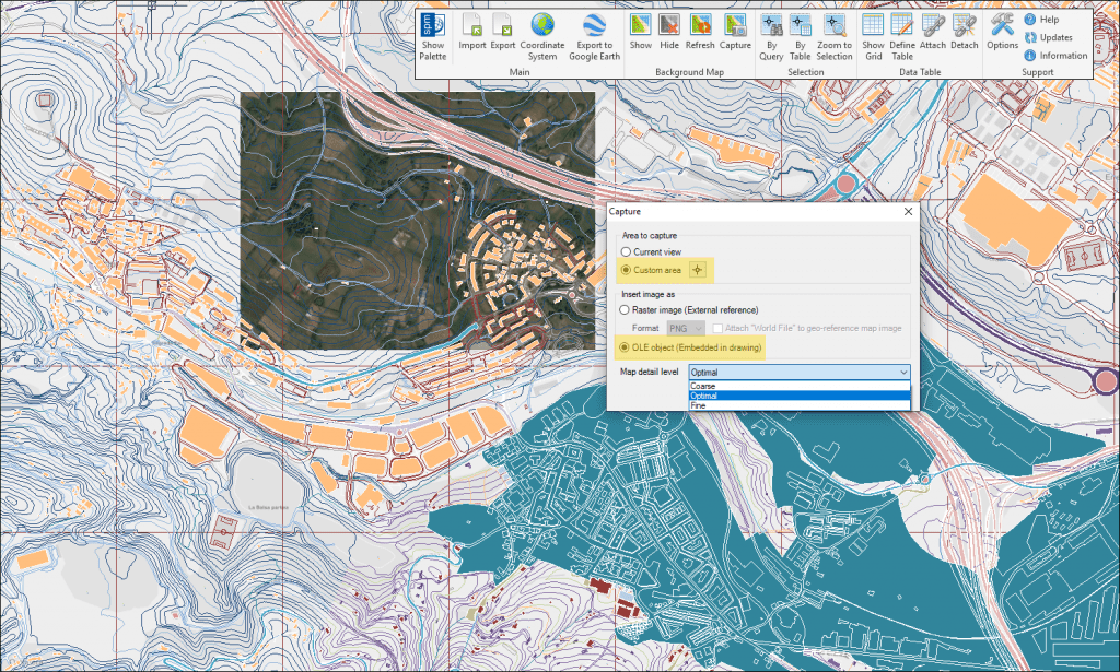 Background Maps Snapshots - Custom area and OLE object