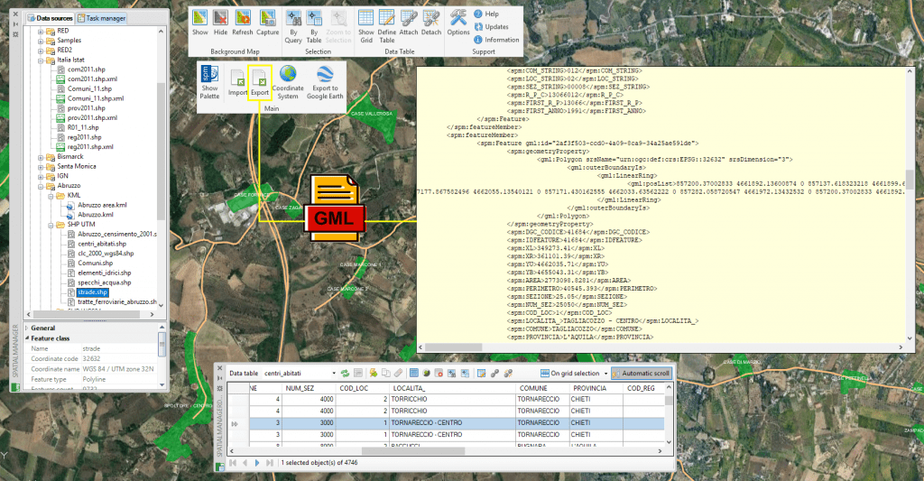 'Spatial Manager' write to GML capability allows you to export to GML files