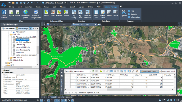 Spatial Manager and ZWCAD 2020 - Interactive and synchronized Data grid