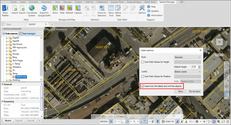 Labeling areas in ‘Spatial Manager'