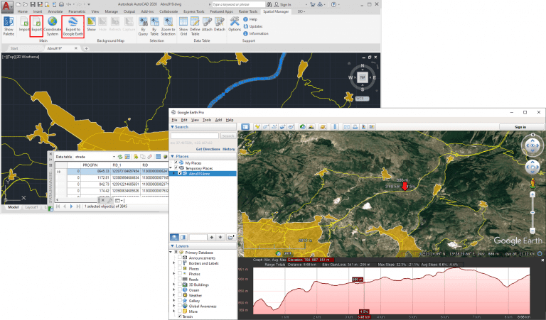 Export from CAD or Desktop to KML/KMZ and analyze elevation profiles in Google Earth