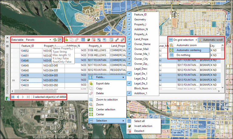 ‘Spatial Manager’ interactive and synchronized Datagrid