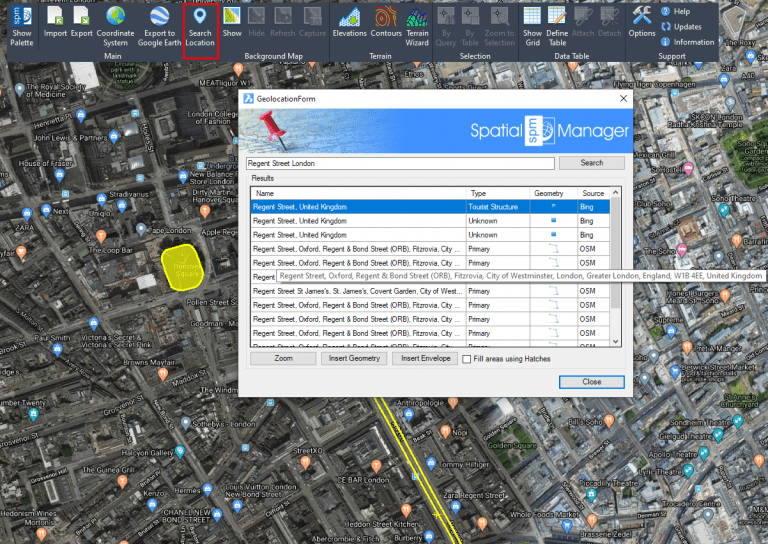 Finding locations and geographical objects in your drawings and maps