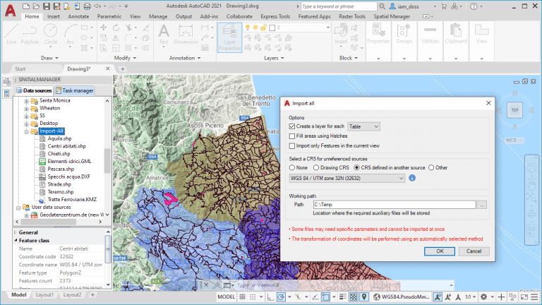 Import-all tools in 'Spatial Manager' for CAD versions