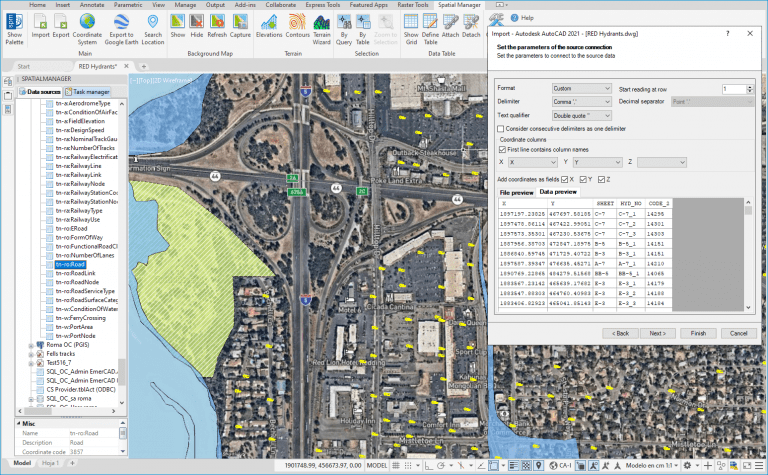 Spatial Manager ASCII data provider Table preview