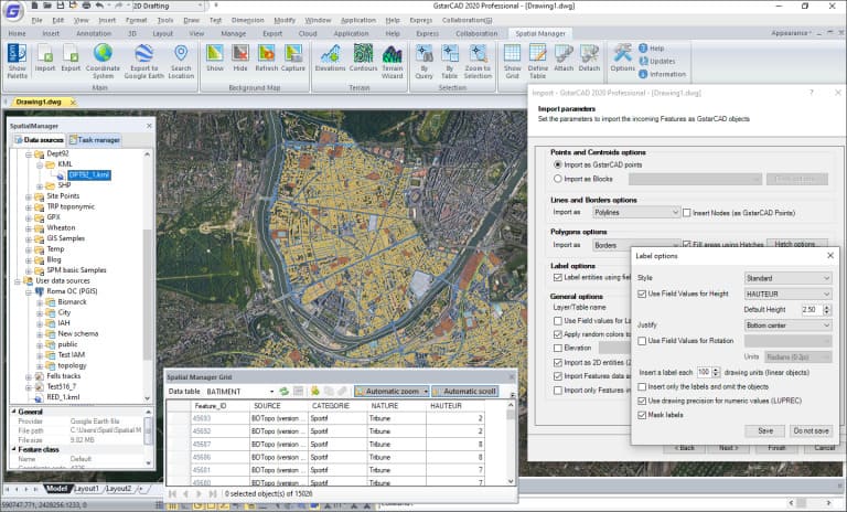 'Spatial Manager for GstarCAD' Import wizard and Datagrid