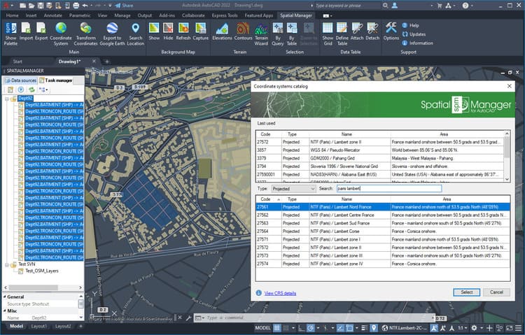 AutoCAD 2022 & Spatial Manager 6.4 - Updated EPSG tables and other CRS objects. Better Tasks management (Click to enlarge) AutoCAD 2022 & Spatial Manager 6.4 - Updated EPSG tables and other CRS objects. Better Tasks management
