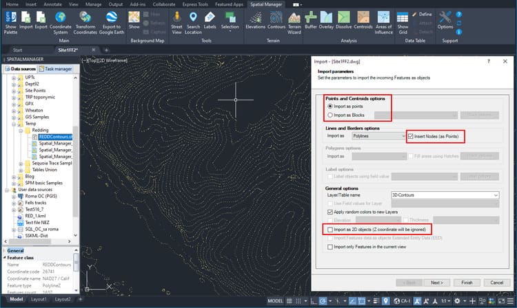 'Insert Nodes' option in the import function of Spatial Manager