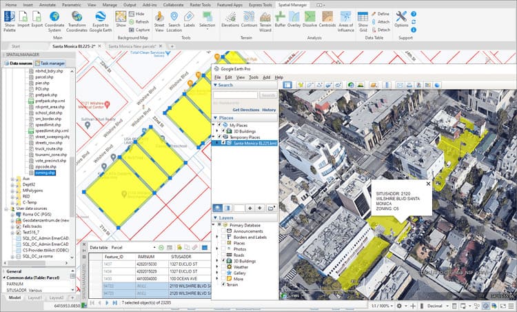 The new parcels exported to Google Earth