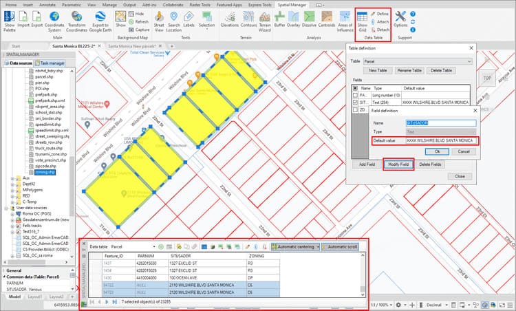 ‘Spatial Manager’ Fields default values definition/edition