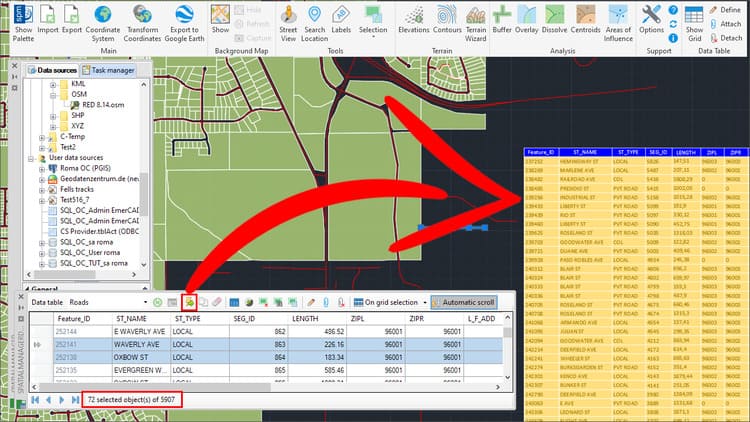 ‘Spatial Manager’ Data Grid Export functionality