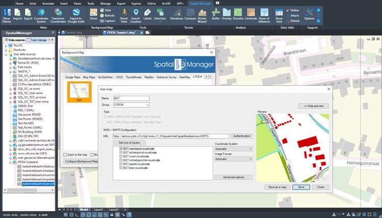 ‘Spatial Manager’ User Background Maps setup to access WMS, WMTS or TMS image services