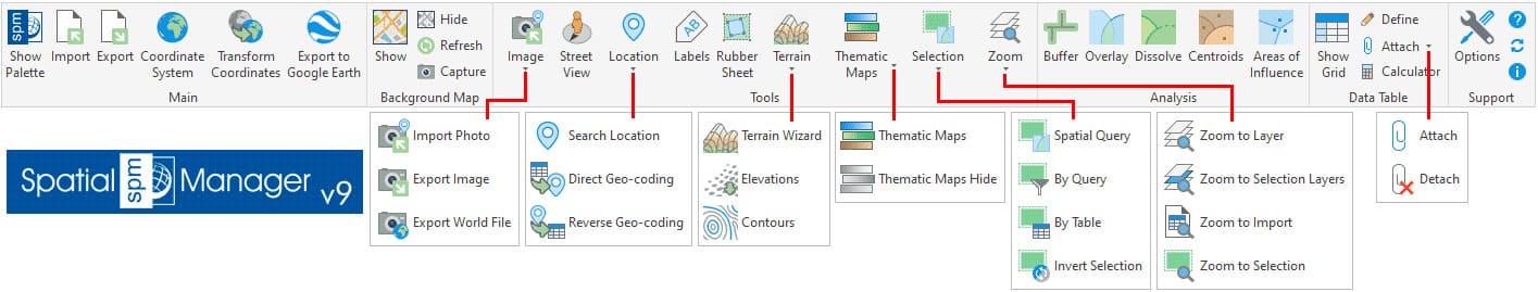 Novo menu Ribbon do Spatial Manager V9