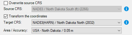 Coordinate transformation options