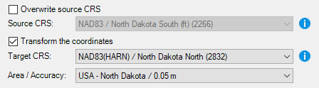 Coordinate transformation options